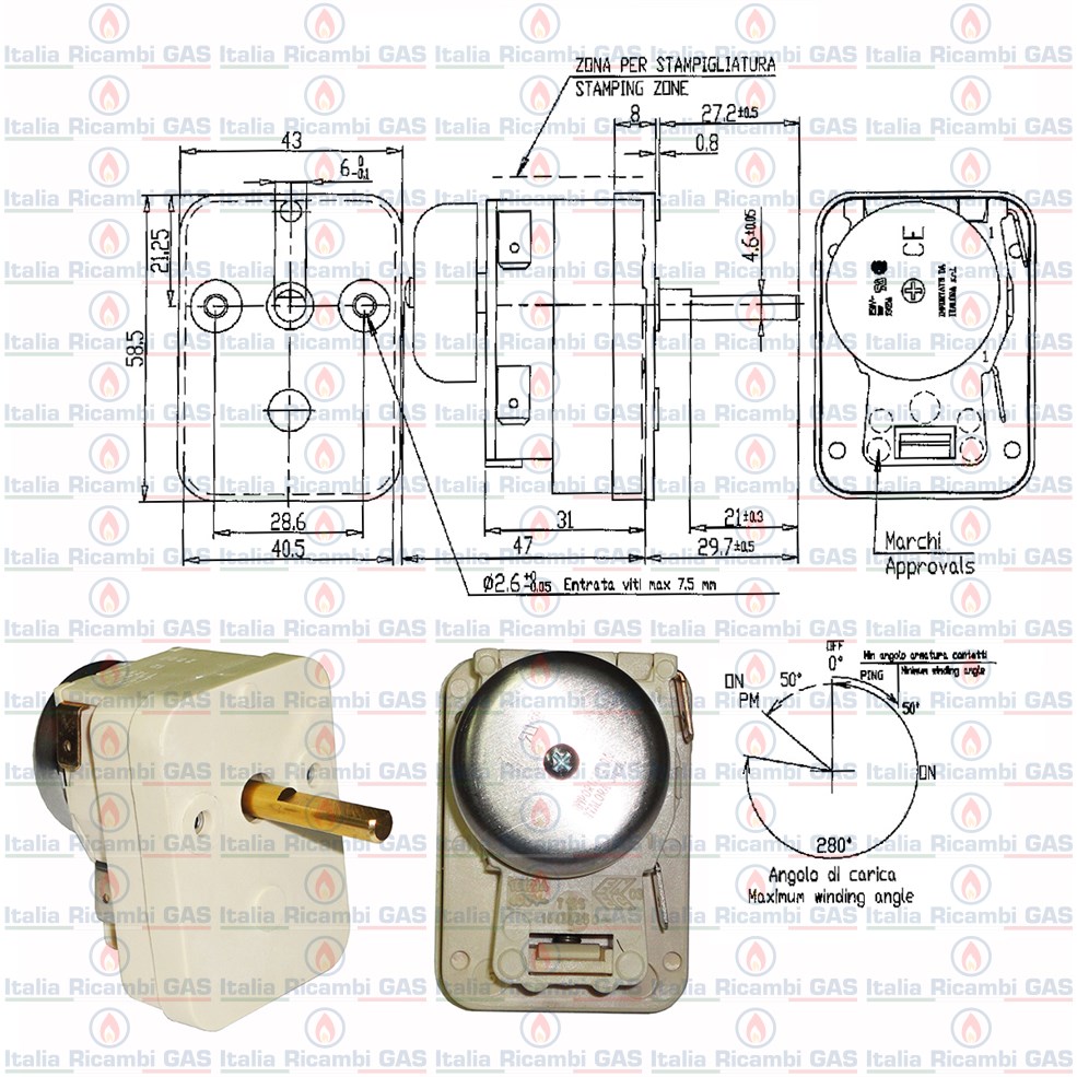 CONTAMINUTI TIMER FORNO 60min. 16A 250V AC DKJ-Y1 Alb. 22mm. 60 minuti